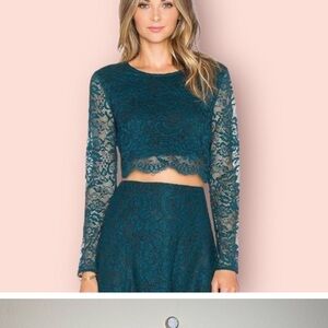 Elegant Lace Teal Crop Top